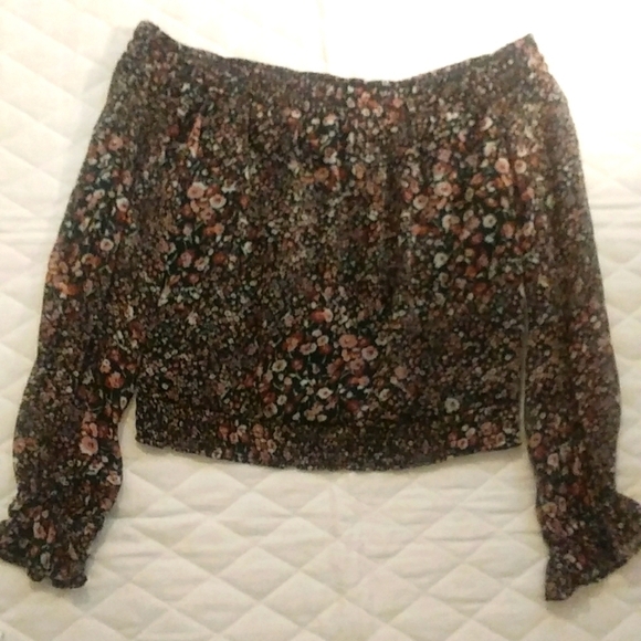 Abercrombie & Fitch Off The Shoulder Floral Crop Long Sleeves Top Blouse Size S - Picture 10 of 11